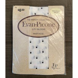 Vintage Evan-Picone City Blocks Panty Hose Medium White w/Black dots #750